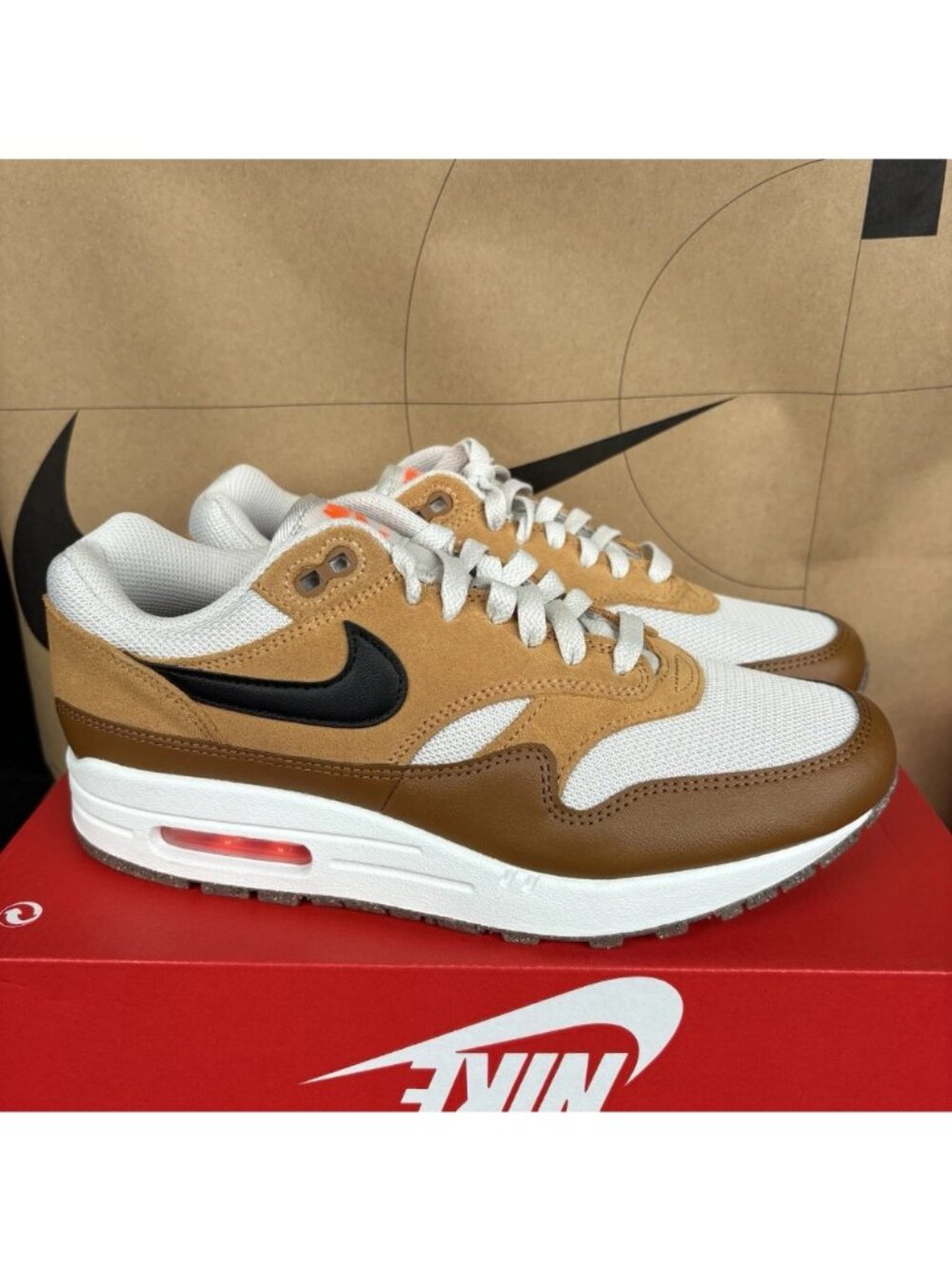 NEW Nike Air Max 1 Light Bone Brown Black Flax White FZ5808-004 Men Size 8